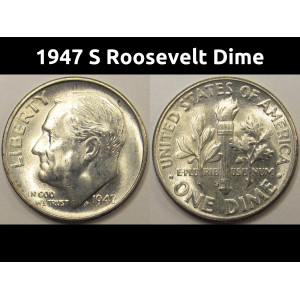 1947 S Roosevelt Dime - antique San Francisco mintmark uncirculated dime