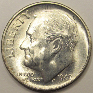 1947 S Roosevelt Dime - antique San Francisco mintmark uncirculated dime