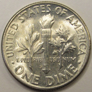 1947 S Roosevelt Dime - antique San Francisco mintmark uncirculated dime