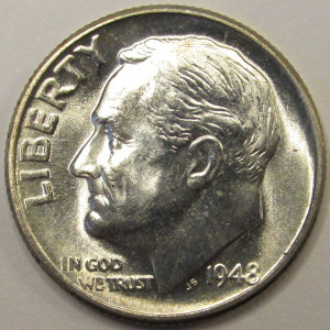 1948 Roosevelt Dime - antique high quality uncirculated silver dime