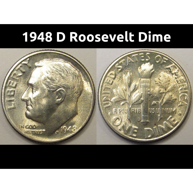 1948 D Roosevelt Dime - antique toned Denver mintmark silver dime