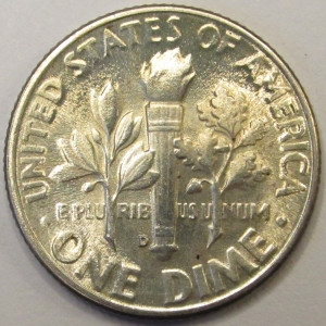 1948 D Roosevelt Dime - antique toned Denver mintmark silver dime