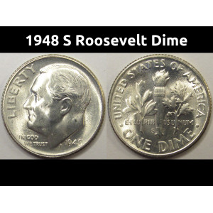 1948 S Roosevelt Dime - antique San Francisco mintmark uncirculated silver coin