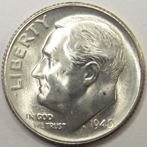 1948 S Roosevelt Dime - antique San Francisco mintmark uncirculated silver coin