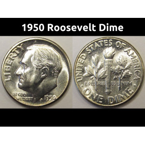 1950 Roosevelt Dime - antique high quality silver American dime