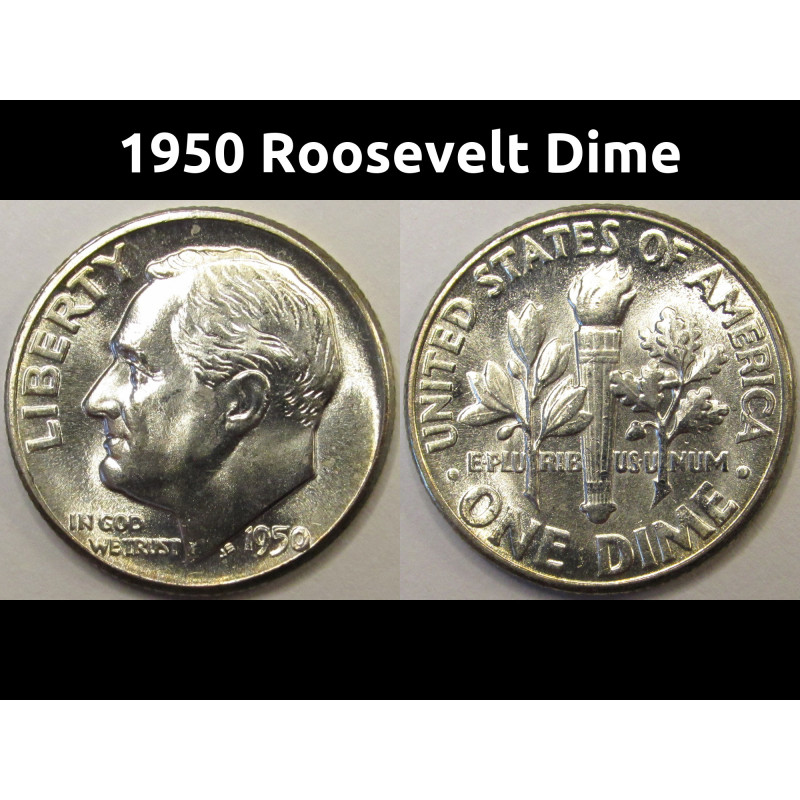 1950 Roosevelt Dime - antique high quality silver American dime
