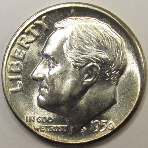 1950 Roosevelt Dime - antique high quality silver American dime