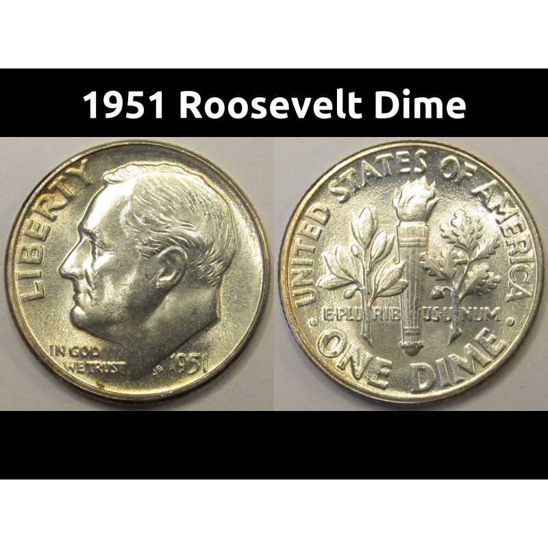 1951 Roosevelt Dime - antique toned American silver dime