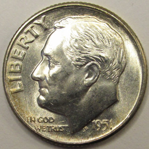 1951 D Roosevelt Dime - antique Denver mintmark silver dime