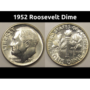 1952 Roosevelt Dime - antique fifties American silver dime