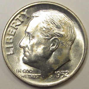 1952 D Roosevelt Dime - antique Denver mintmark American silver dime