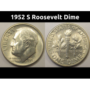 1952 S Roosevelt Dime - antique San Francisco mintmark silver dime