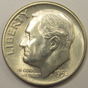 1952 S Roosevelt Dime - antique San Francisco mintmark silver dime