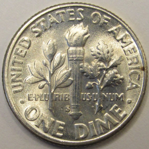 1953 S Roosevelt Dime - antique San Francisco mintmark American dime