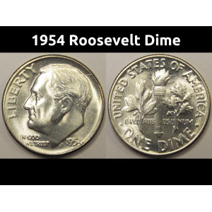 1954 Roosevelt Dime - antique high grade American silver dime