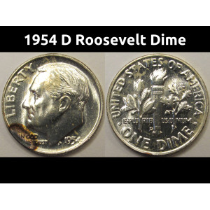1954 D Roosevelt Dime - antique Denver mintmark silver dime