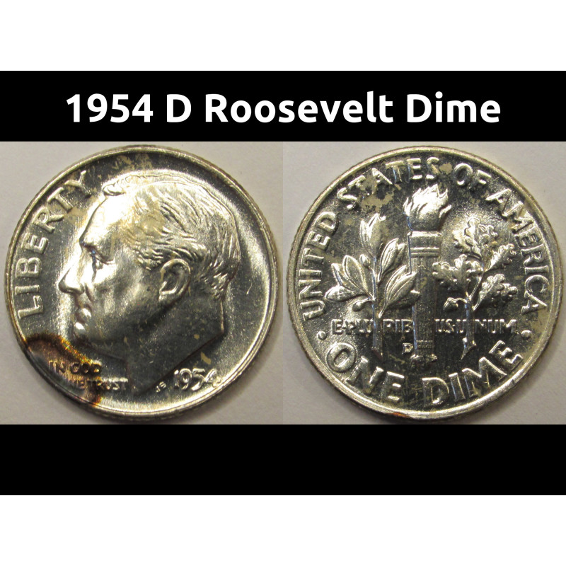 1954 D Roosevelt Dime - antique Denver mintmark silver dime