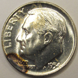 1954 D Roosevelt Dime - antique Denver mintmark silver dime