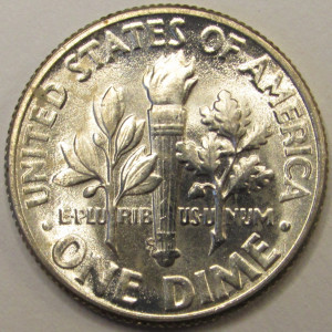 1954 S Roosevelt Dime - antique high grade uncirculated silver dime