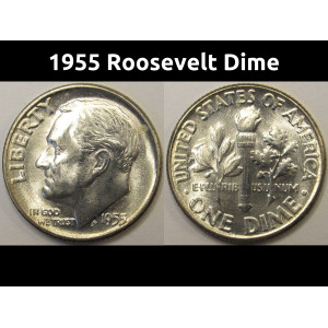 1955 Roosevelt Dime - antique American silver dime