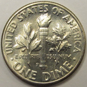 1955 D Roosevelt Dime - antique toned Denver mintmark silver dime