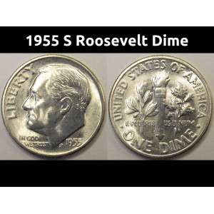 1955 S Roosevelt Dime - antique San Francisco mintmark silver dime