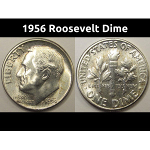 1956 Roosevelt Dime - antique American silver dime