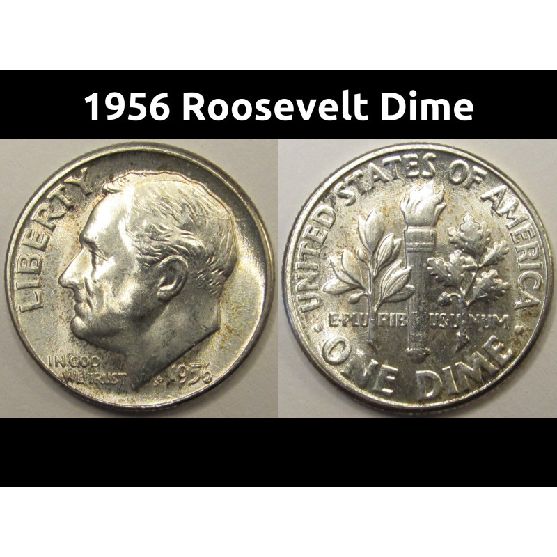 1956 Roosevelt Dime - antique American silver dime