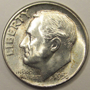 1956 Roosevelt Dime - antique American silver dime