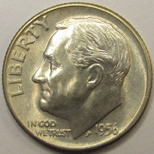 1956 D Roosevelt Dime - antique Denver mintmark silver dime