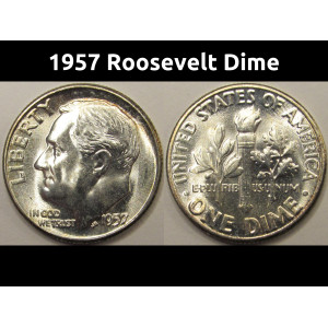 1957 Roosevelt Dime - antique silver American dime