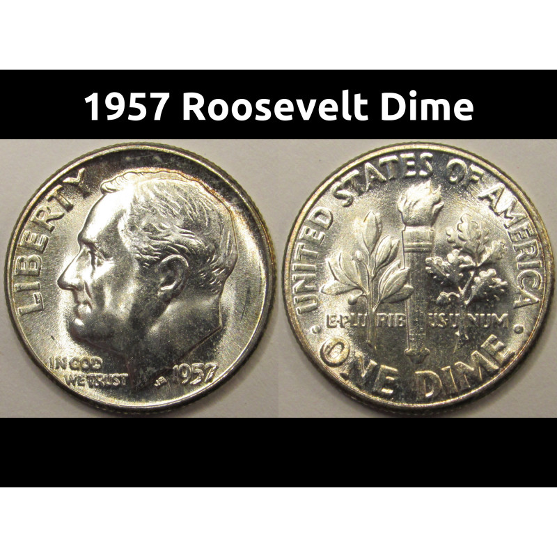 1957 Roosevelt Dime - antique silver American dime