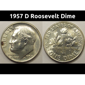 1957 D Roosevelt Dime - antique Denver mintmark American silver dime