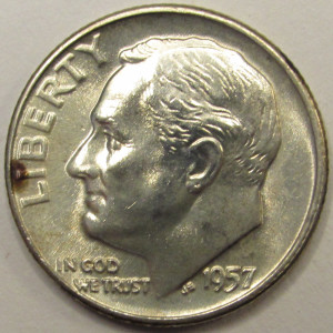 1957 D Roosevelt Dime - antique Denver mintmark American silver dime