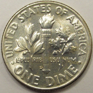 1957 D Roosevelt Dime - antique Denver mintmark American silver dime