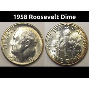 1958 Roosevelt Dime - antique toned American silver dime