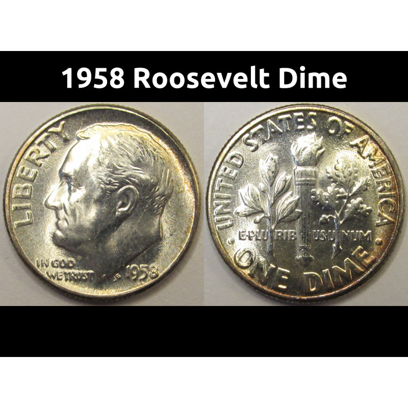 1958 Roosevelt Dime - antique toned American silver dime