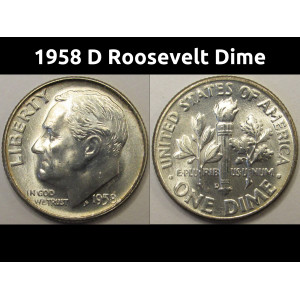 1958 D Roosevelt Dime - antique Denver mintmark American silver dime