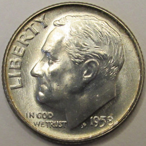 1958 D Roosevelt Dime - antique Denver mintmark American silver dime