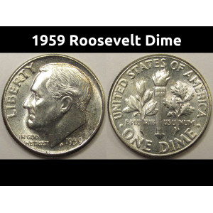 1959 Roosevelt Dime - antique American silver dime coin