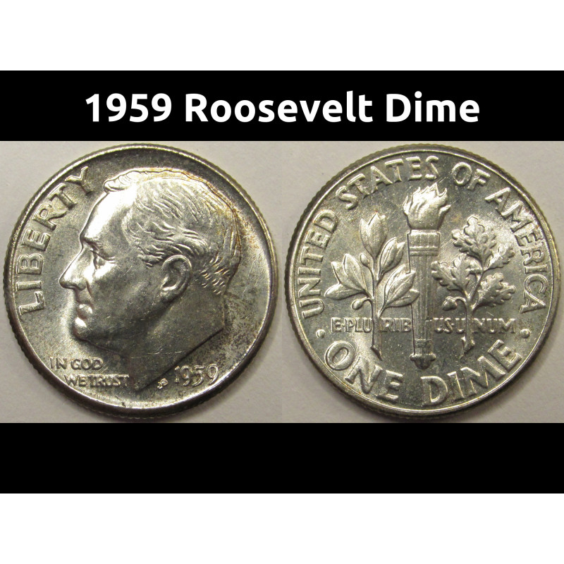 1959 Roosevelt Dime - antique American silver dime coin