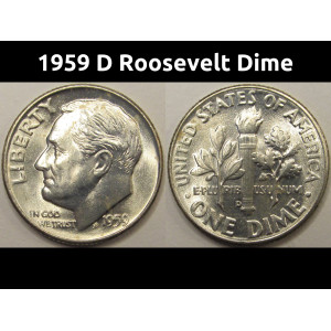 1959 D Roosevelt Dime - antique Denver mintmark American dime