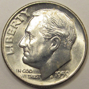 1959 D Roosevelt Dime - antique Denver mintmark American dime