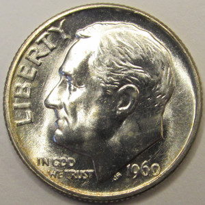 1960 Roosevelt Dime - antique high grade American silver dime