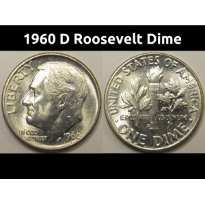 1960 D Roosevelt Dime - antique Denver mintmark silver American dime