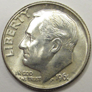 1961 D Roosevelt Dime - antique Denver mintmark uncirculated silver dime