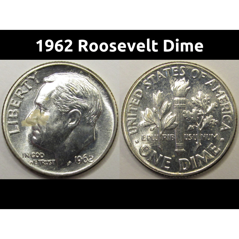 1962 Roosevelt Dime - antique American silver dime coin