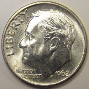 1962 D Roosevelt Dime - antique Denver mintmark silver dime