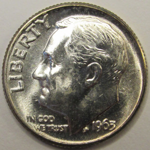 1963 Roosevelt Dime - antique American silver dime