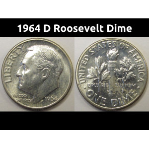 1964 D Roosevelt Dime - antique Denver mintmark silver dime